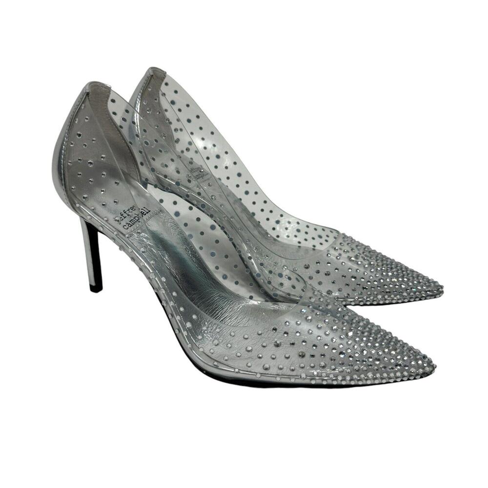 Jeffrey Campbell Women’s Size 8 Crystaline Rhinestone Clear Silver Pumps New